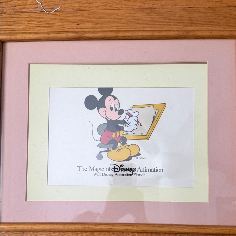 Disney Framed Mickey Print with Pink Mat and Cream Border